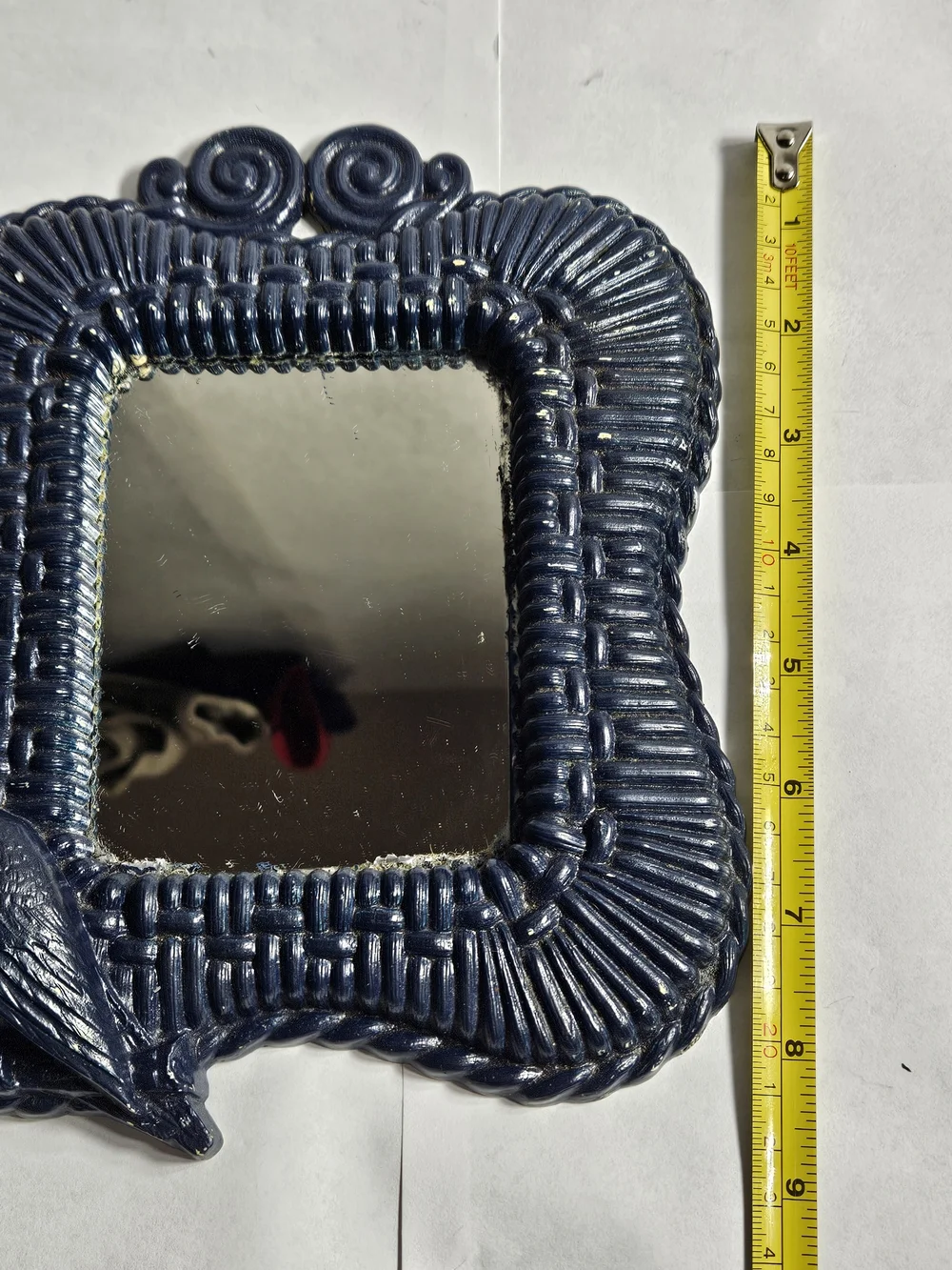 Vintage Homco Faux Rattan Vintage Burwood Lovebirds Dove Mirror Boho Wall Decor